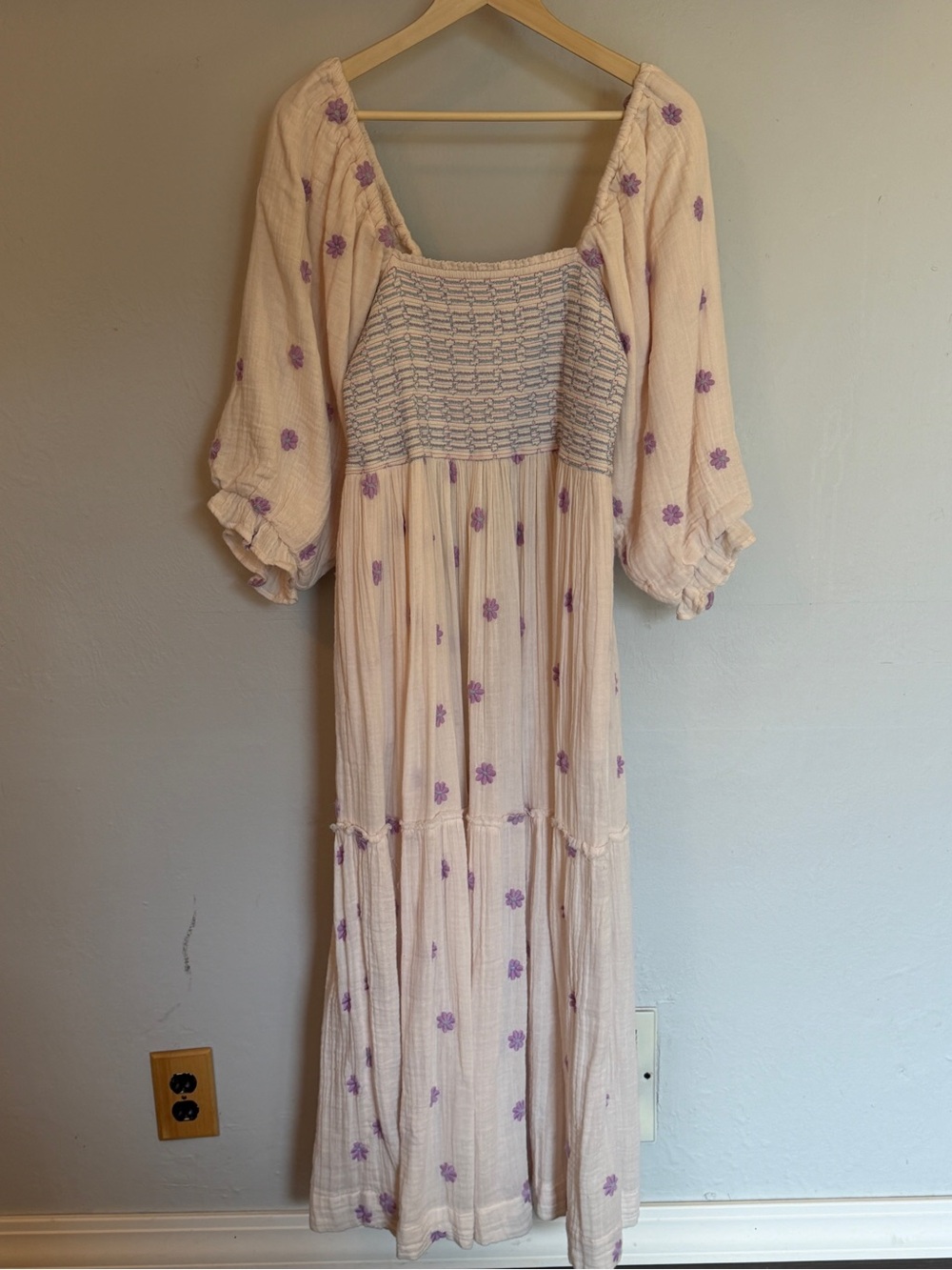 Free People Blush Pink Midi Dress with Lavender Floral Embroidery - Picture 4 of 4